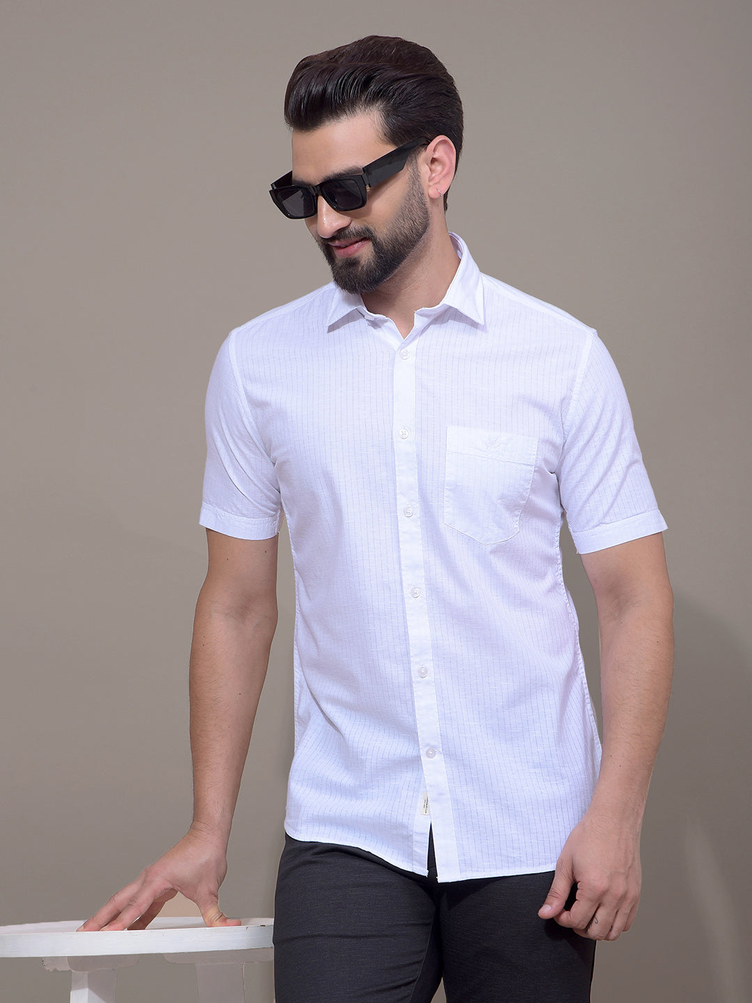 White Vertical Stripes Shirt-Men Shirts-Crimsoune Club