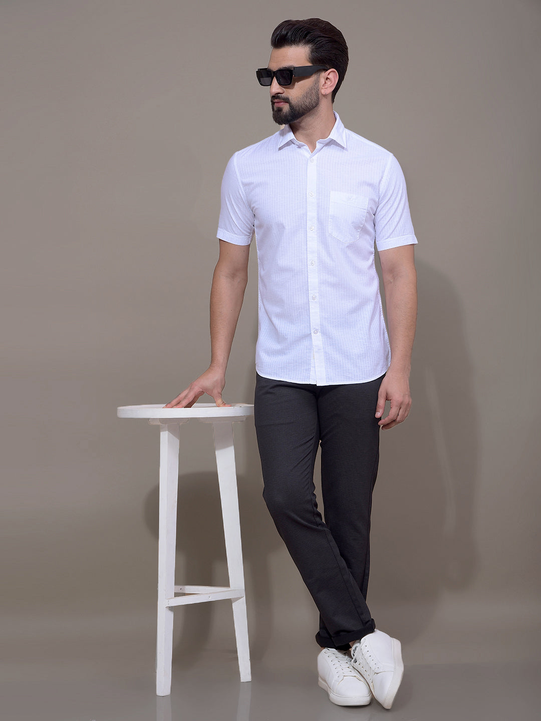 White Vertical Stripes Shirt-Men Shirts-Crimsoune Club