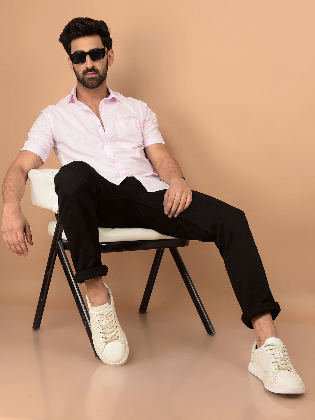 Pink Vertical Stripes Shirt-Men Shirts-Crimsoune Club