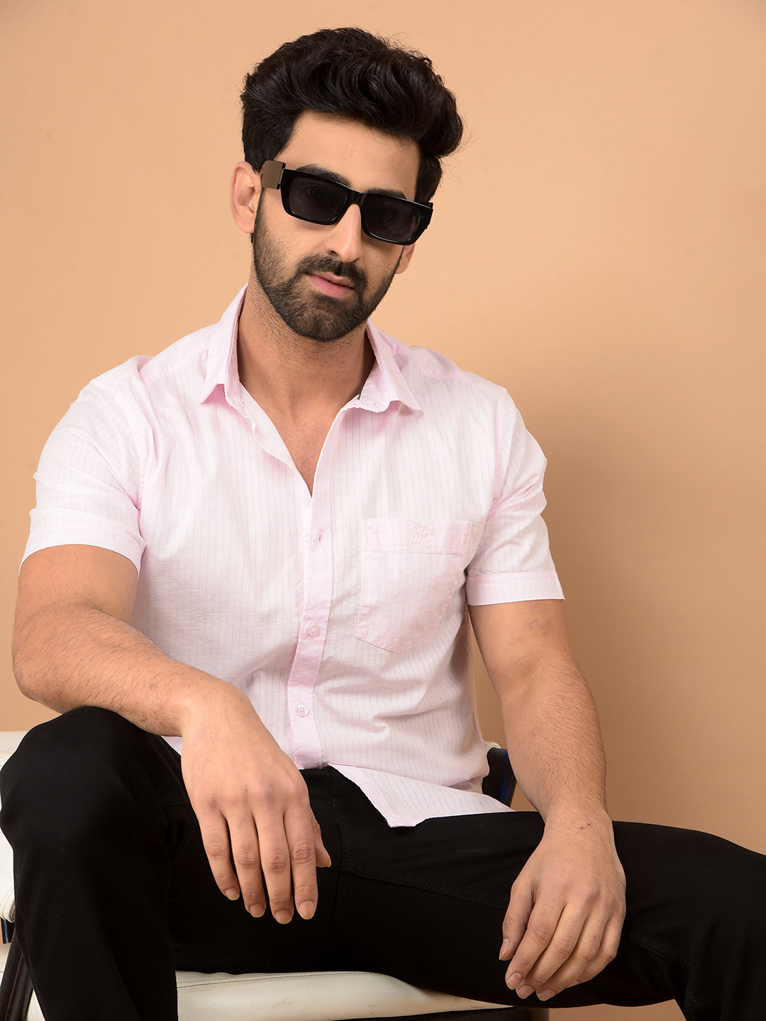 Pink Vertical Stripes Shirt-Men Shirts-Crimsoune Club