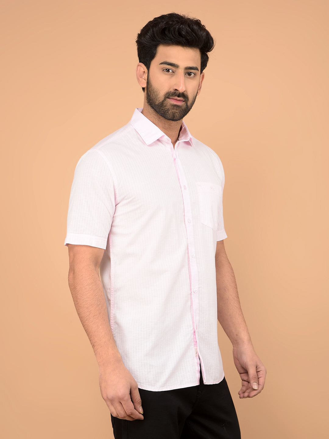 Pink Vertical Stripes Shirt-Men Shirts-Crimsoune Club