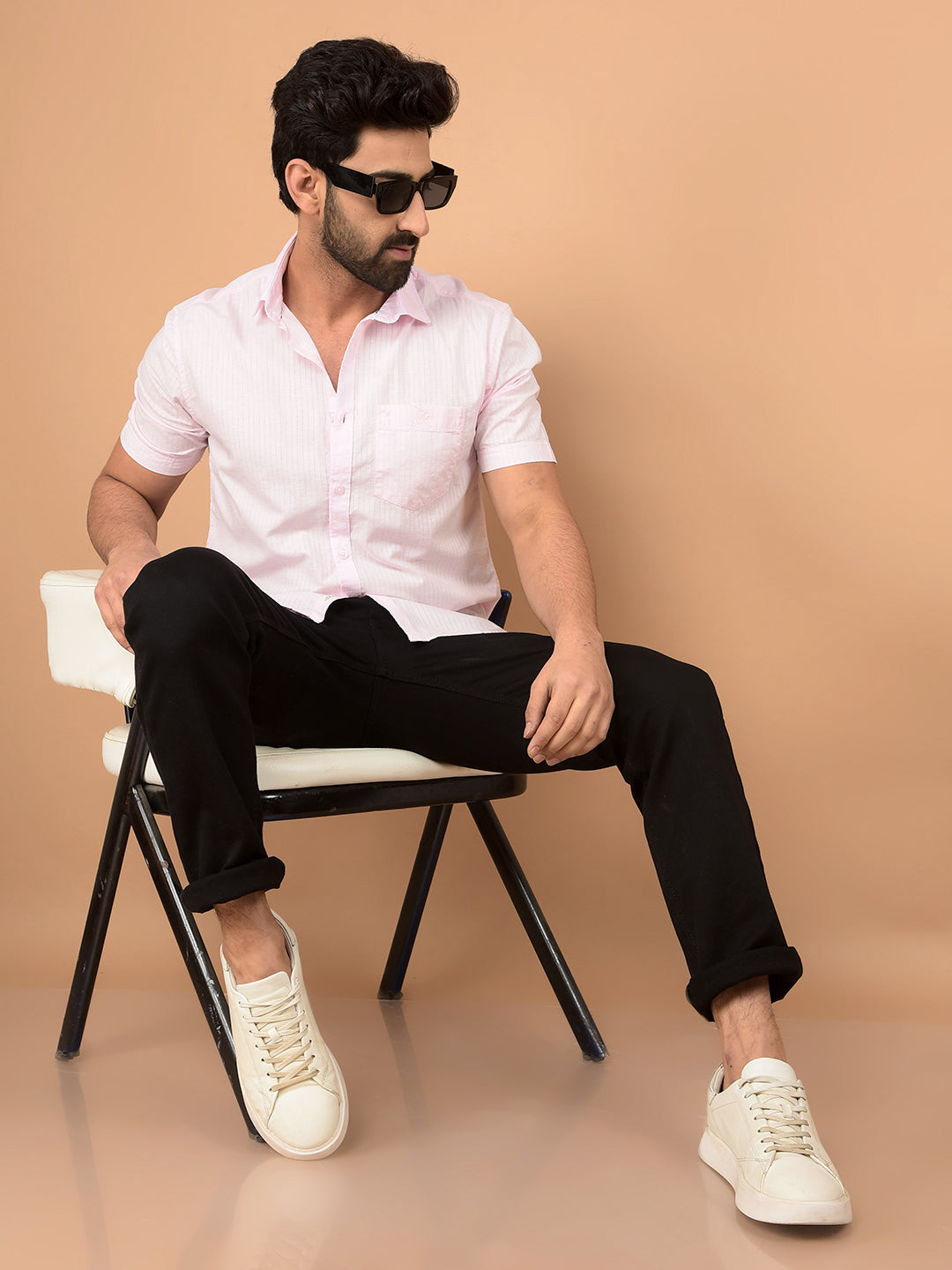 Pink Vertical Stripes Shirt-Men Shirts-Crimsoune Club