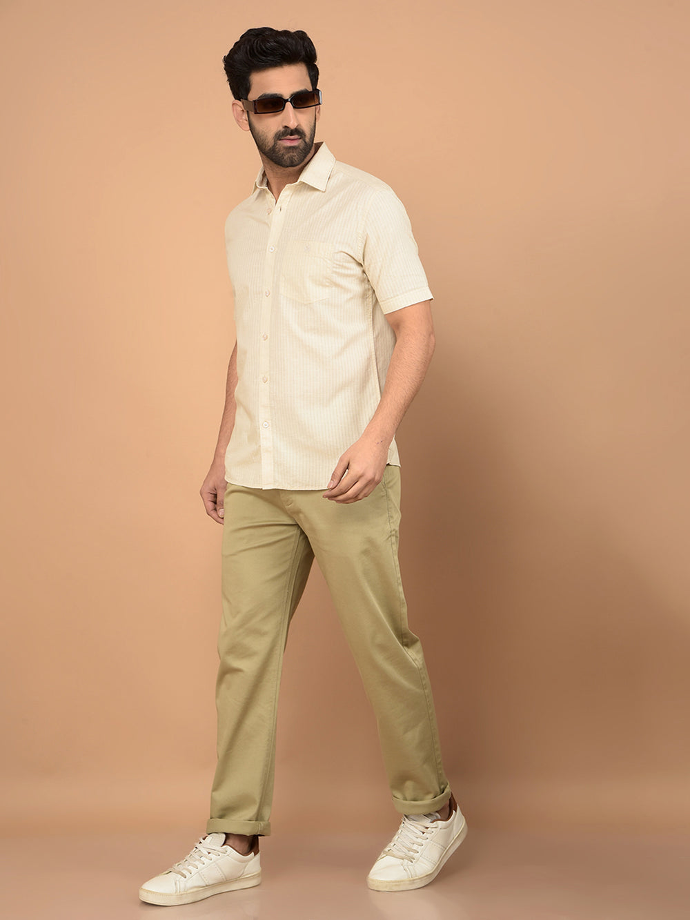 Beige Vertical Stripes Shirt-Men Shirts-Crimsoune Club