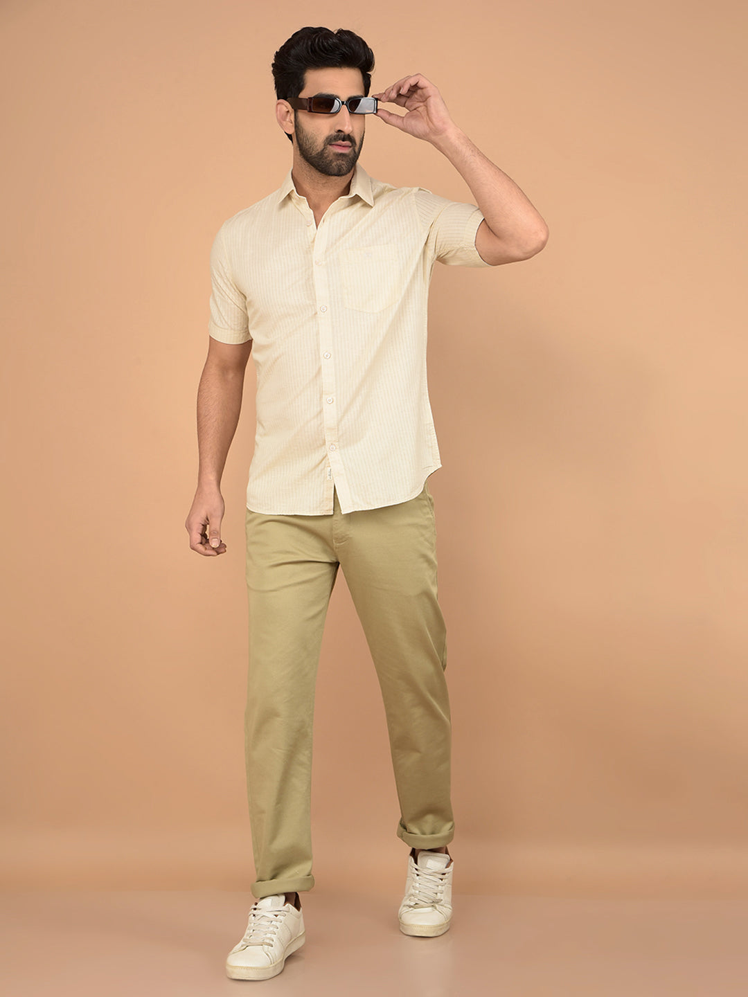 Beige Vertical Stripes Shirt-Men Shirts-Crimsoune Club