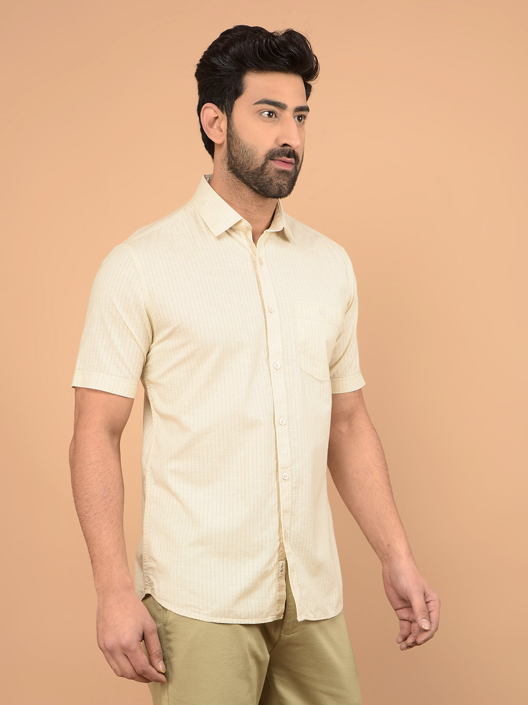 Beige Vertical Stripes Shirt-Men Shirts-Crimsoune Club
