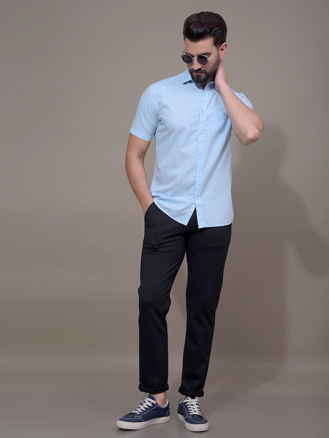 Blue Vertical Stripes Shirt-Men Shirts-Crimsoune Club