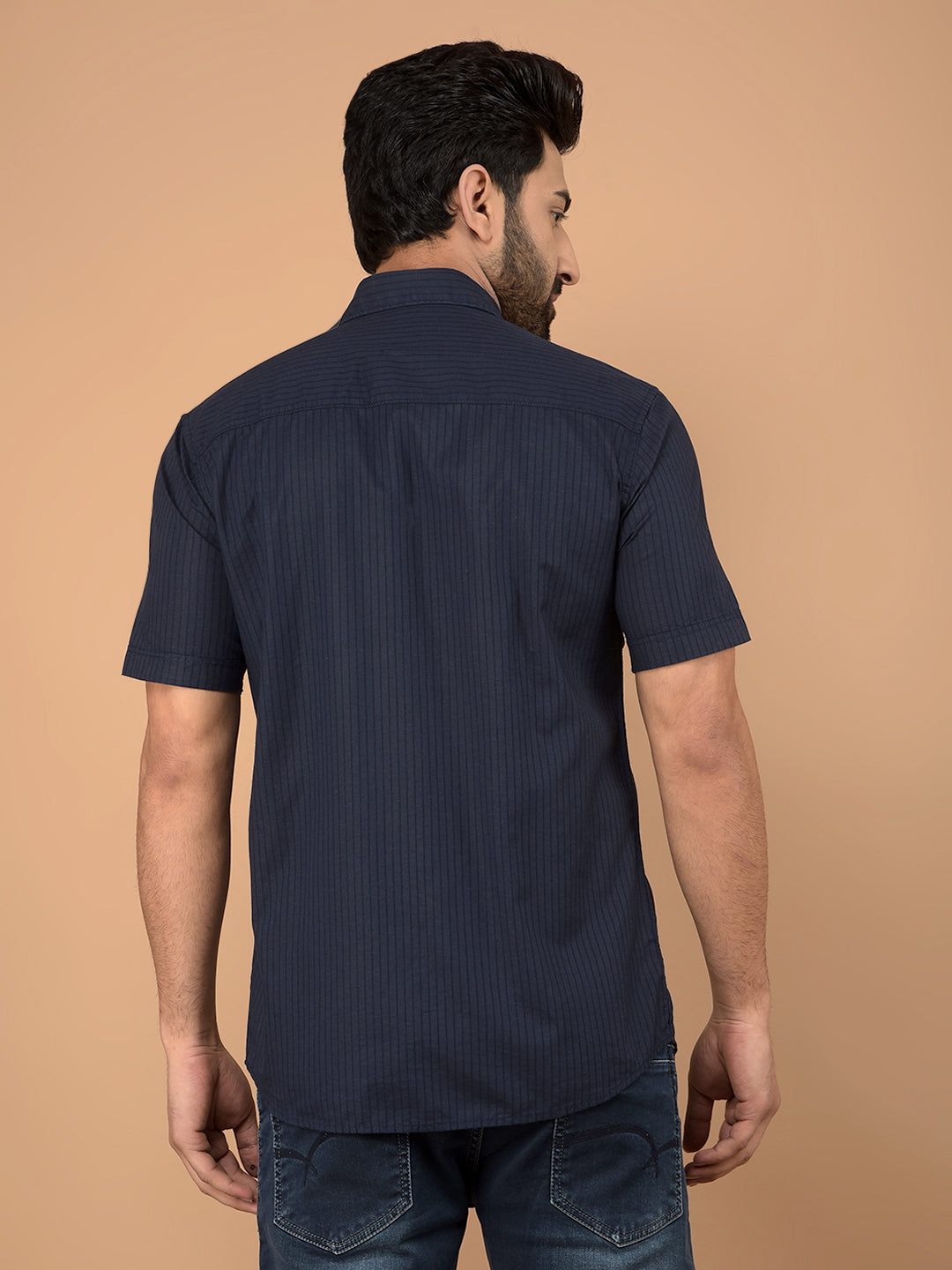 Navy Blue Vertical Stripes Shirt-Men Shirts-Crimsoune Club