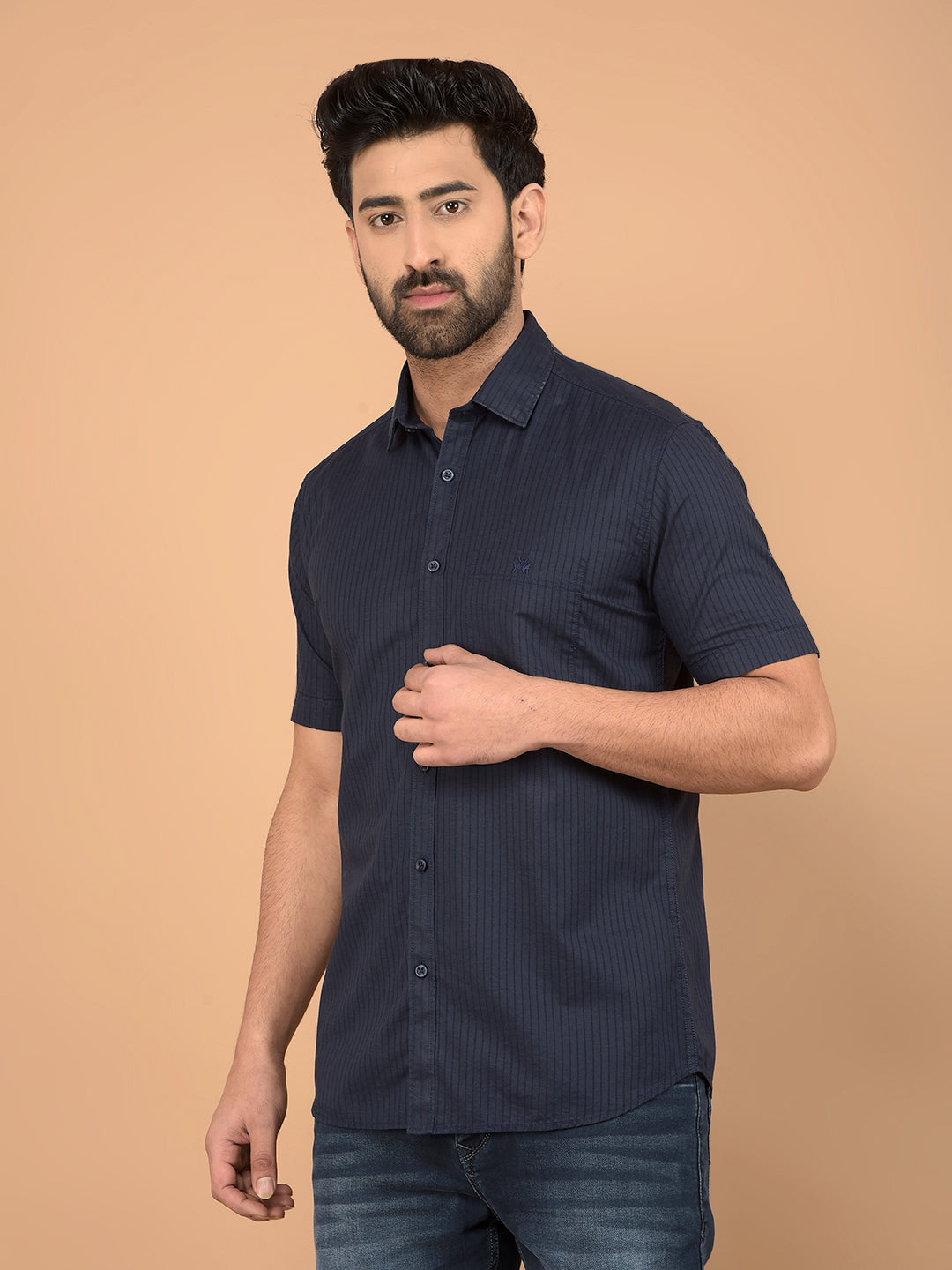 Navy Blue Vertical Stripes Shirt-Men Shirts-Crimsoune Club