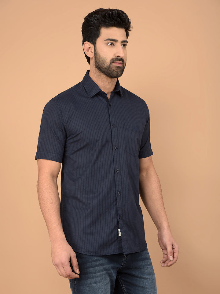 Navy Blue Vertical Stripes Shirt-Men Shirts-Crimsoune Club