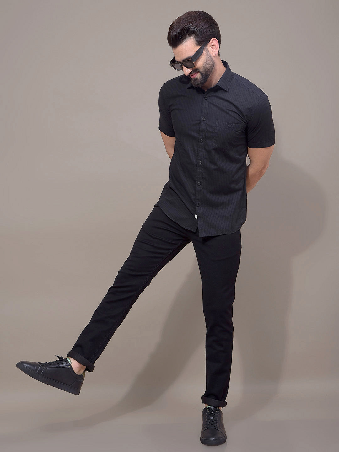 Black Vertical Stripes Shirt-Men Shirts-Crimsoune Club