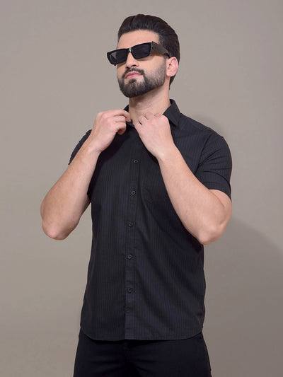 Black Vertical Stripes Shirt-Men Shirts-Crimsoune Club