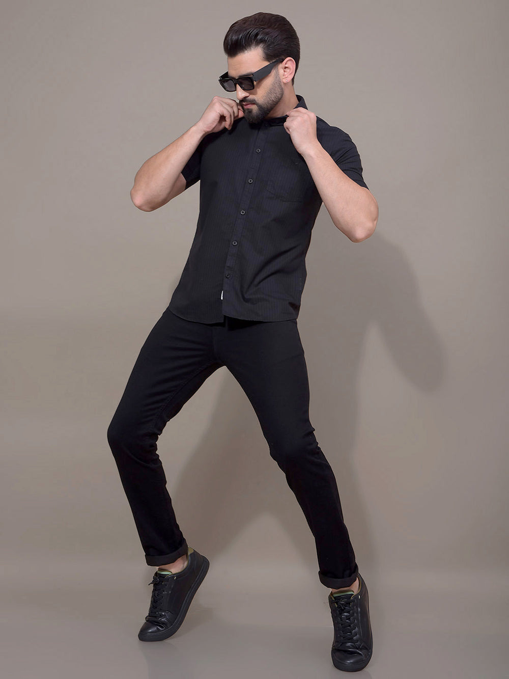 Black Vertical Stripes Shirt-Men Shirts-Crimsoune Club