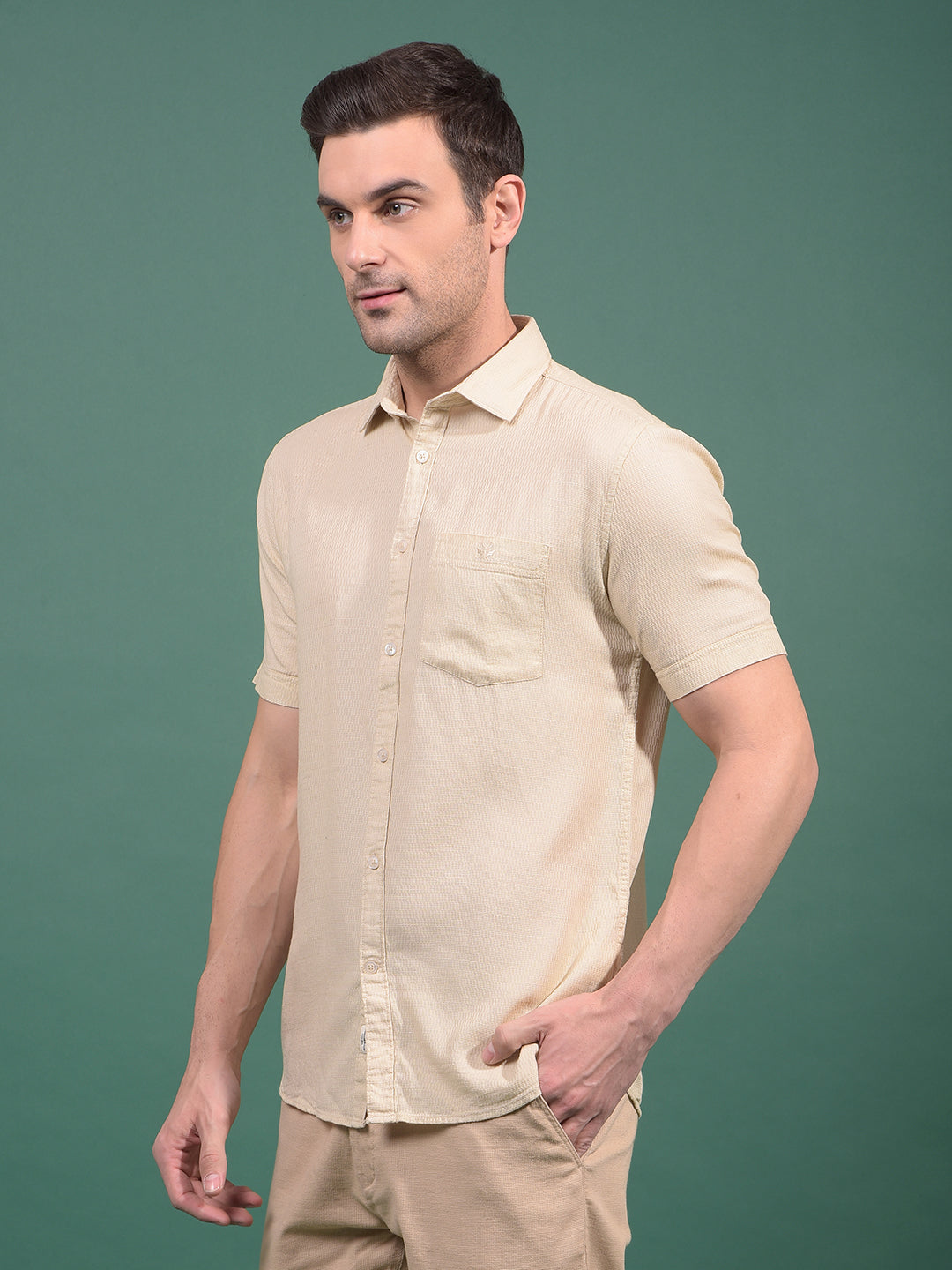 Beige Printed Shirt-Men Shirts-Crimsoune Club