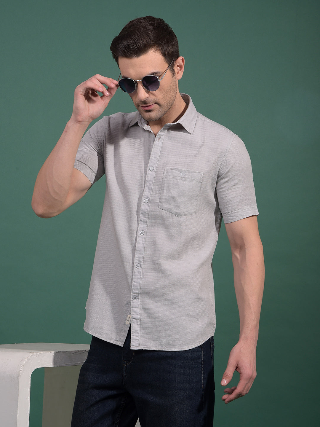Grey Printed Shirt-Men Shirts-Crimsoune Club