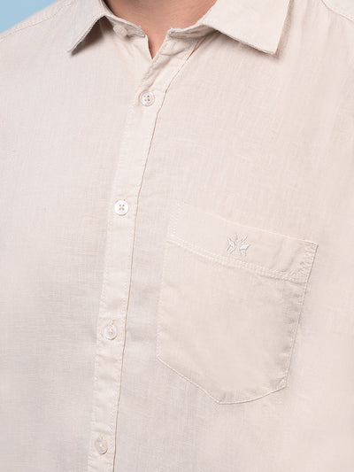 Men's Beige Linen Shirt-Men Shirts-Crimsoune Club