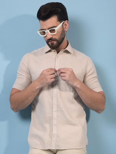 Men's Beige Linen Shirt-Men Shirts-Crimsoune Club