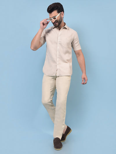 Men's Beige Linen Shirt-Men Shirts-Crimsoune Club