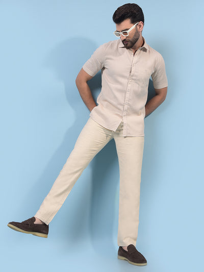 Men's Beige Linen Shirt-Men Shirts-Crimsoune Club