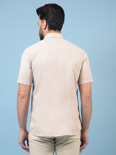 Men's Beige Linen Shirt-Men Shirts-Crimsoune Club