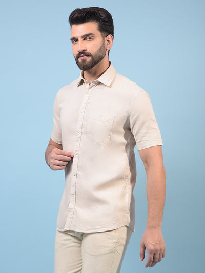 Men's Beige Linen Shirt-Men Shirts-Crimsoune Club