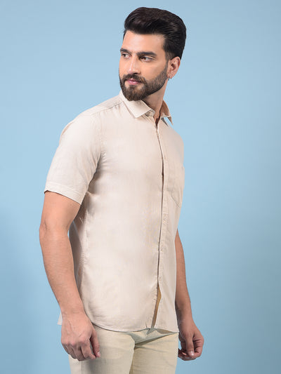 Men's Beige Linen Shirt-Men Shirts-Crimsoune Club