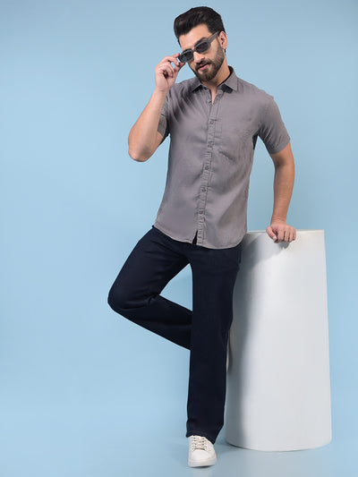 Men's Grey Linen Shirt-Men Shirts-Crimsoune Club