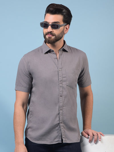 Men's Grey Linen Shirt-Men Shirts-Crimsoune Club