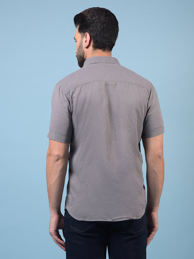 Men's Grey Linen Shirt-Men Shirts-Crimsoune Club