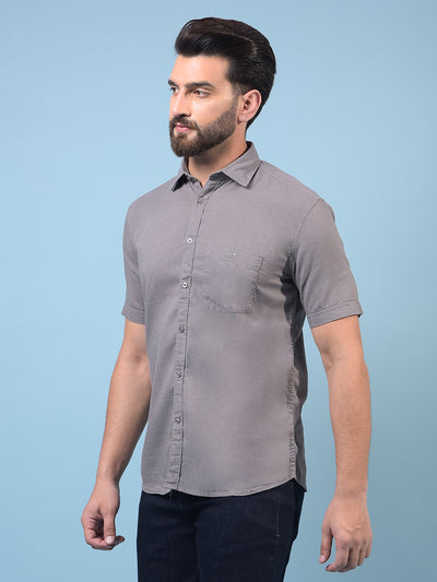 Men's Grey Linen Shirt-Men Shirts-Crimsoune Club