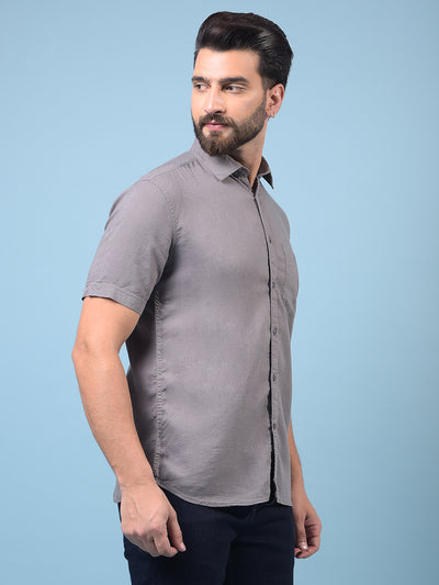 Men's Grey Linen Shirt-Men Shirts-Crimsoune Club