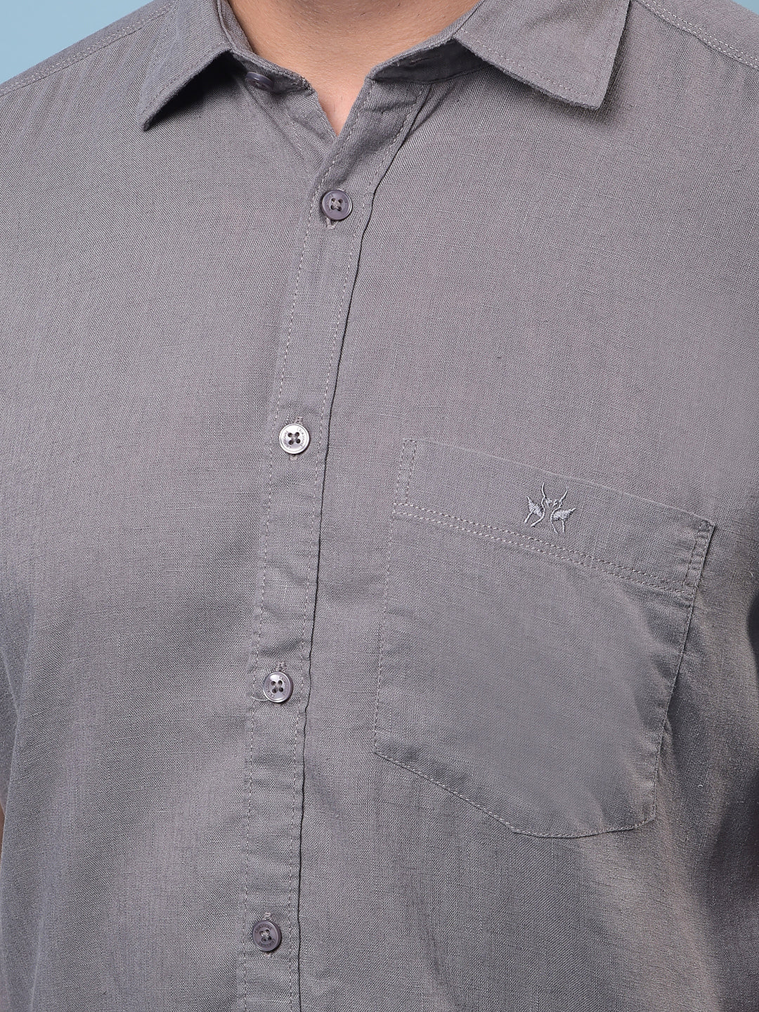 Men's Grey Linen Shirt-Men Shirts-Crimsoune Club