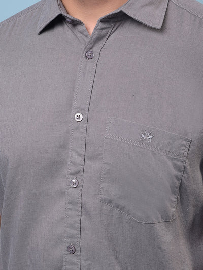 Men's Grey Linen Shirt-Men Shirts-Crimsoune Club