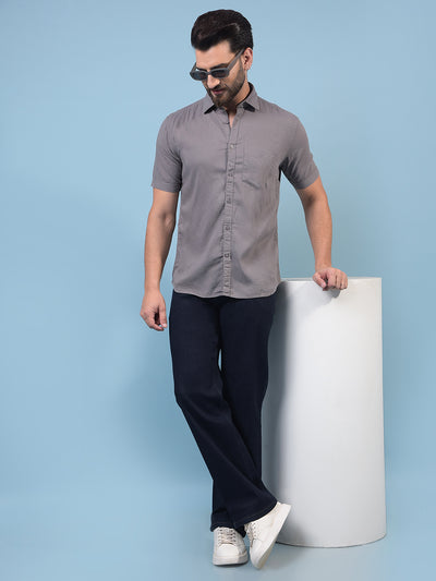 Men's Grey Linen Shirt-Men Shirts-Crimsoune Club