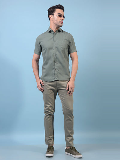 Men's Green Linen Shirt-Men Shirts-Crimsoune Club