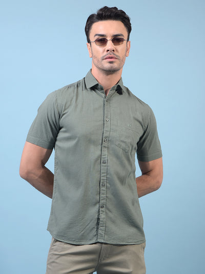 Men's Green Linen Shirt-Men Shirts-Crimsoune Club
