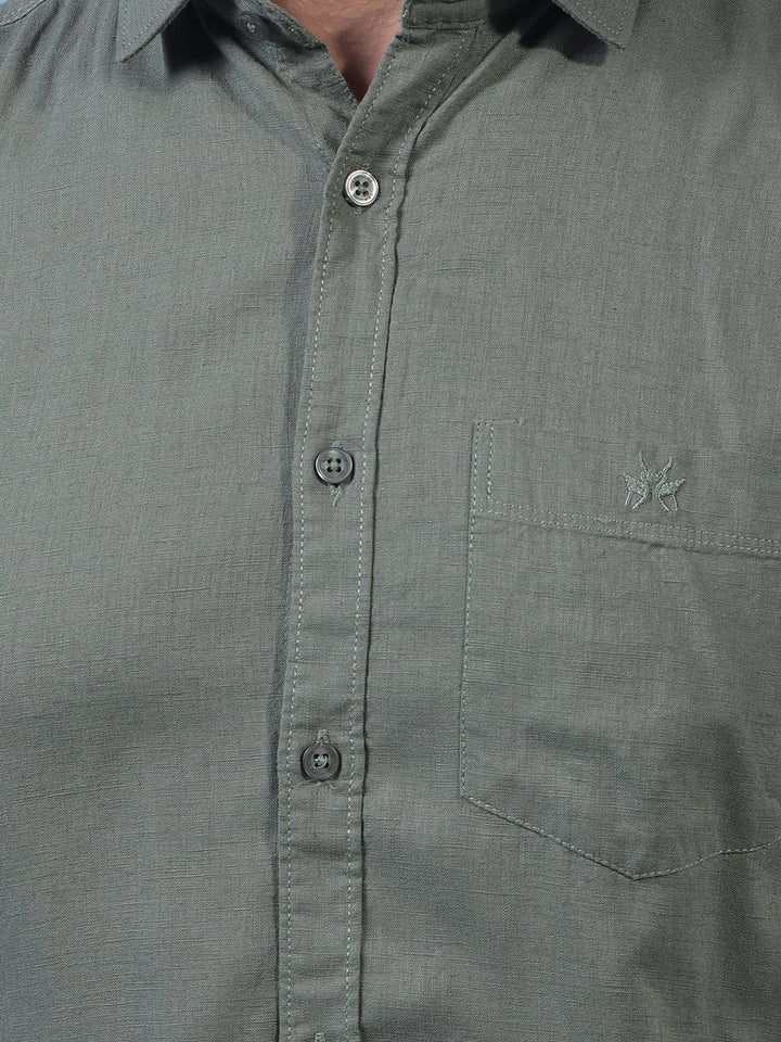 Men's Green Linen Shirt-Men Shirts-Crimsoune Club