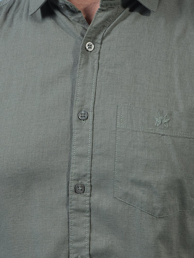 Men's Green Linen Shirt-Men Shirts-Crimsoune Club