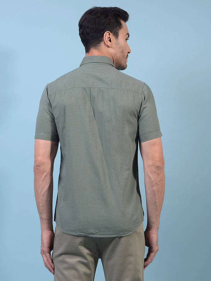 Men's Green Linen Shirt-Men Shirts-Crimsoune Club