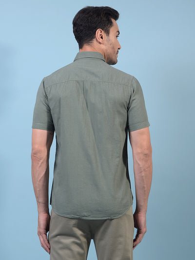 Men's Green Linen Shirt-Men Shirts-Crimsoune Club