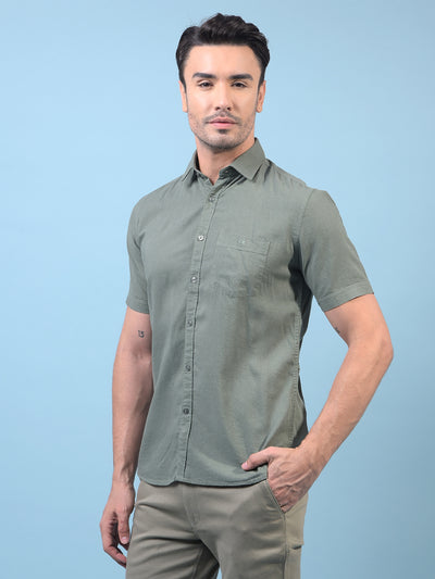 Men's Green Linen Shirt-Men Shirts-Crimsoune Club