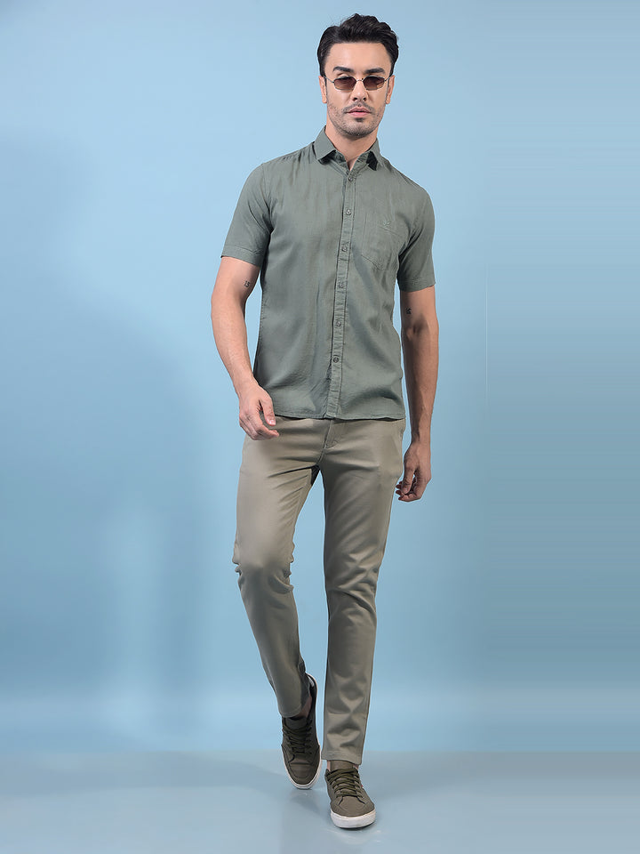 Men's Green Linen Shirt-Men Shirts-Crimsoune Club