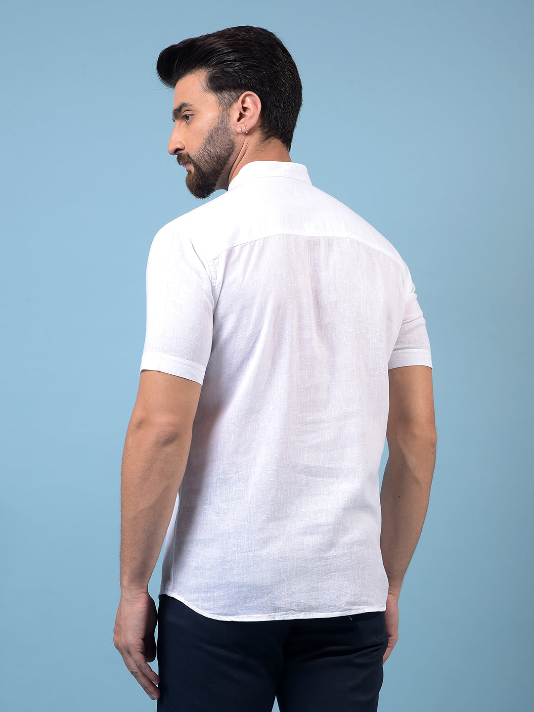 Men's White Textured Linen Kurta-Men Kurtas-Crimsoune Club