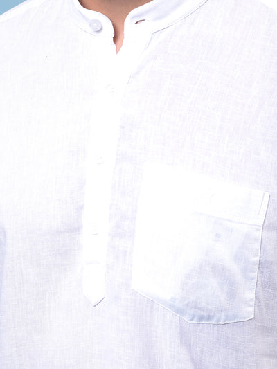 Men's White Textured Linen Kurta-Men Kurtas-Crimsoune Club