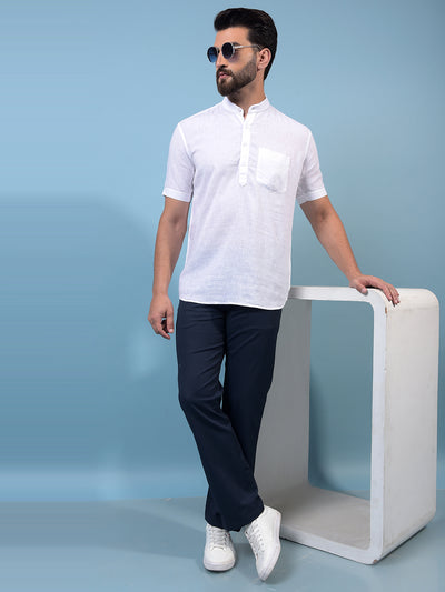 Men's White Textured Linen Kurta-Men Kurtas-Crimsoune Club