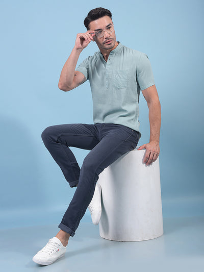 Green Linen Kurta-Men Kurtas-Crimsoune Club