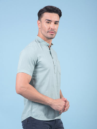 Green Linen Kurta-Men Kurtas-Crimsoune Club