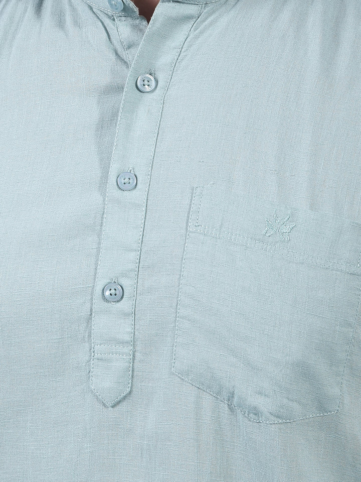 Green Linen Kurta-Men Kurtas-Crimsoune Club