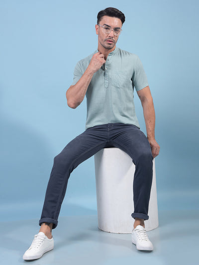 Green Linen Kurta-Men Kurtas-Crimsoune Club