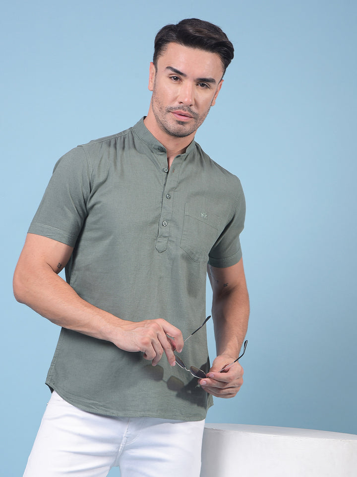 Green Linen Kurta-Men Kurtas-Crimsoune Club