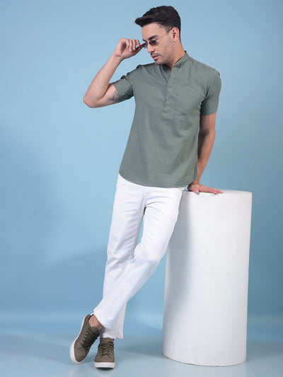 Green Linen Kurta-Men Kurtas-Crimsoune Club